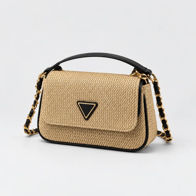 Guess Raffia Mini Flap Crossbody Bag Natural Black