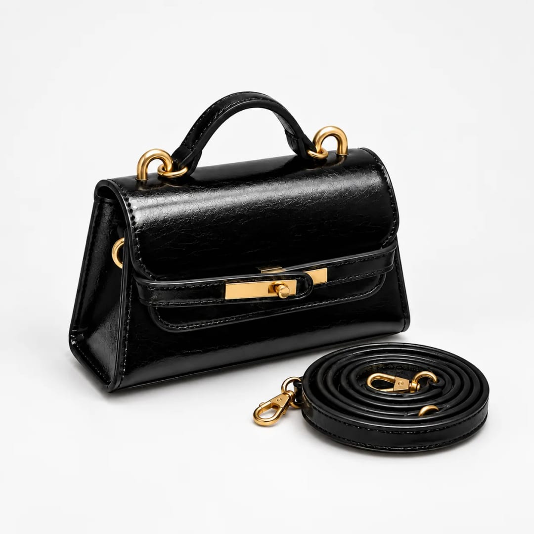 Guess Mini Top Handle Flap Bag Black Glossy