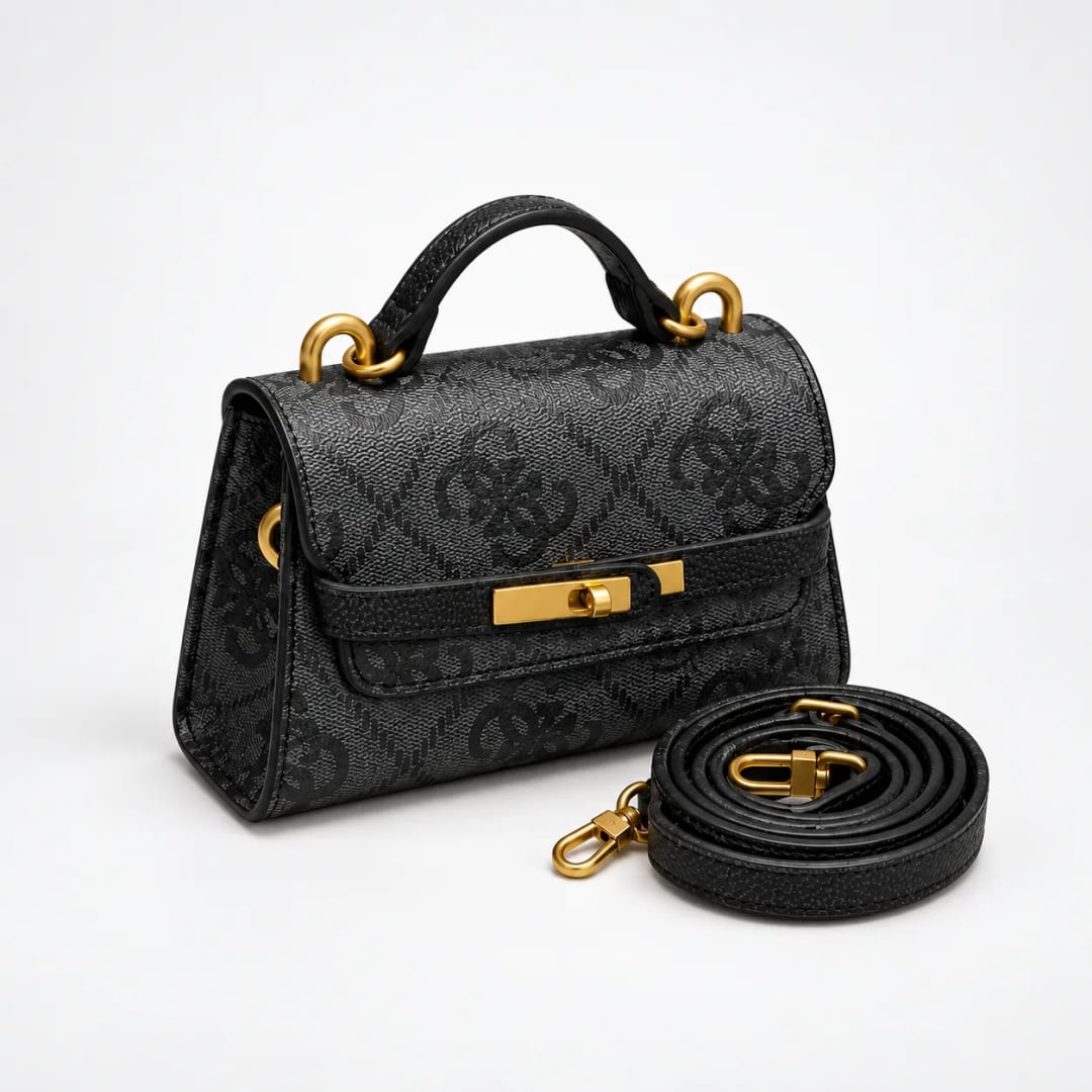 Guess 4G Logo Mini Top Handle Flap Bag Black