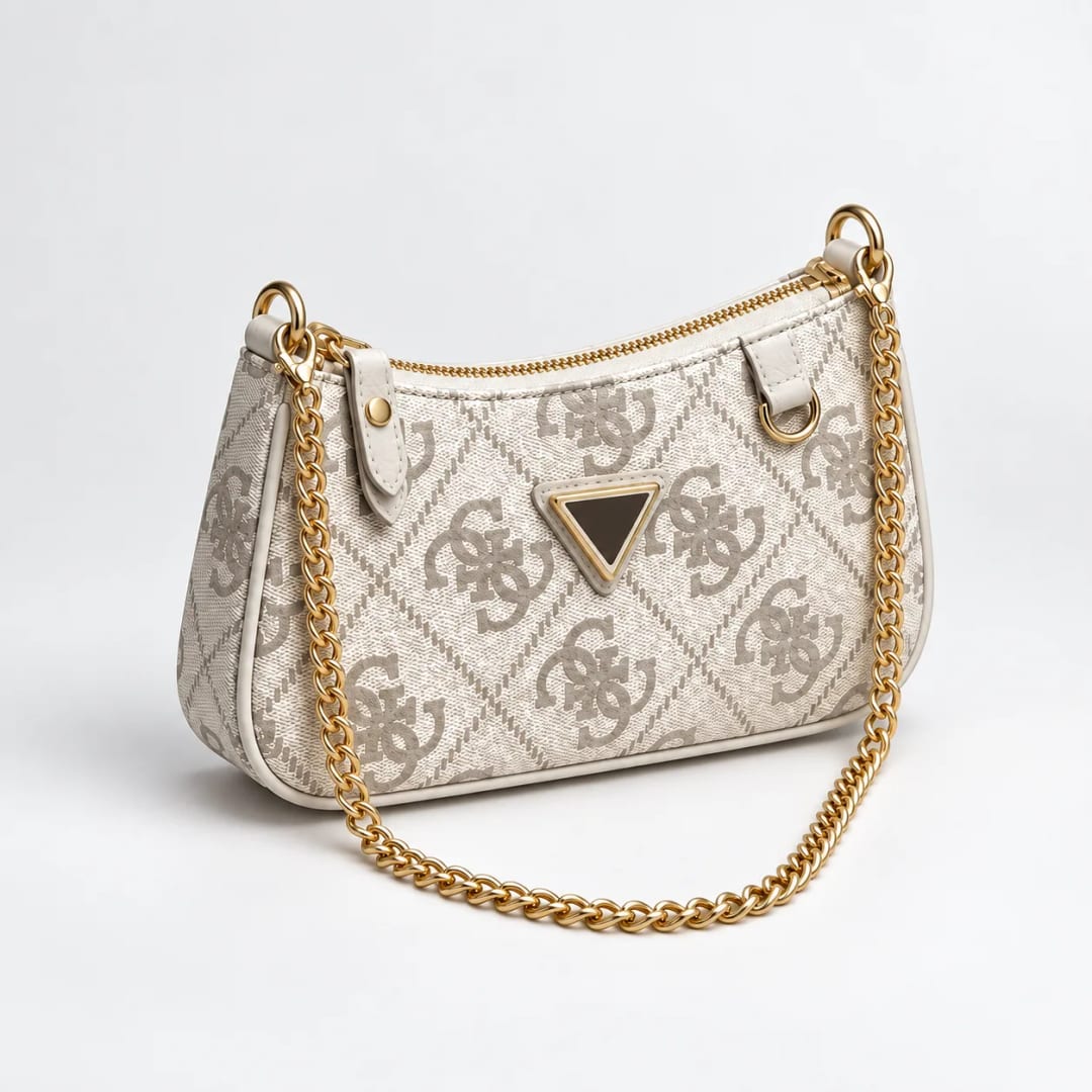 Guess 4G Logo Chain Baguette Bag White
