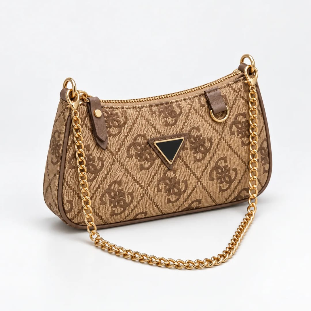 Guess 4G Logo Chain Baguette Bag Light Brown
