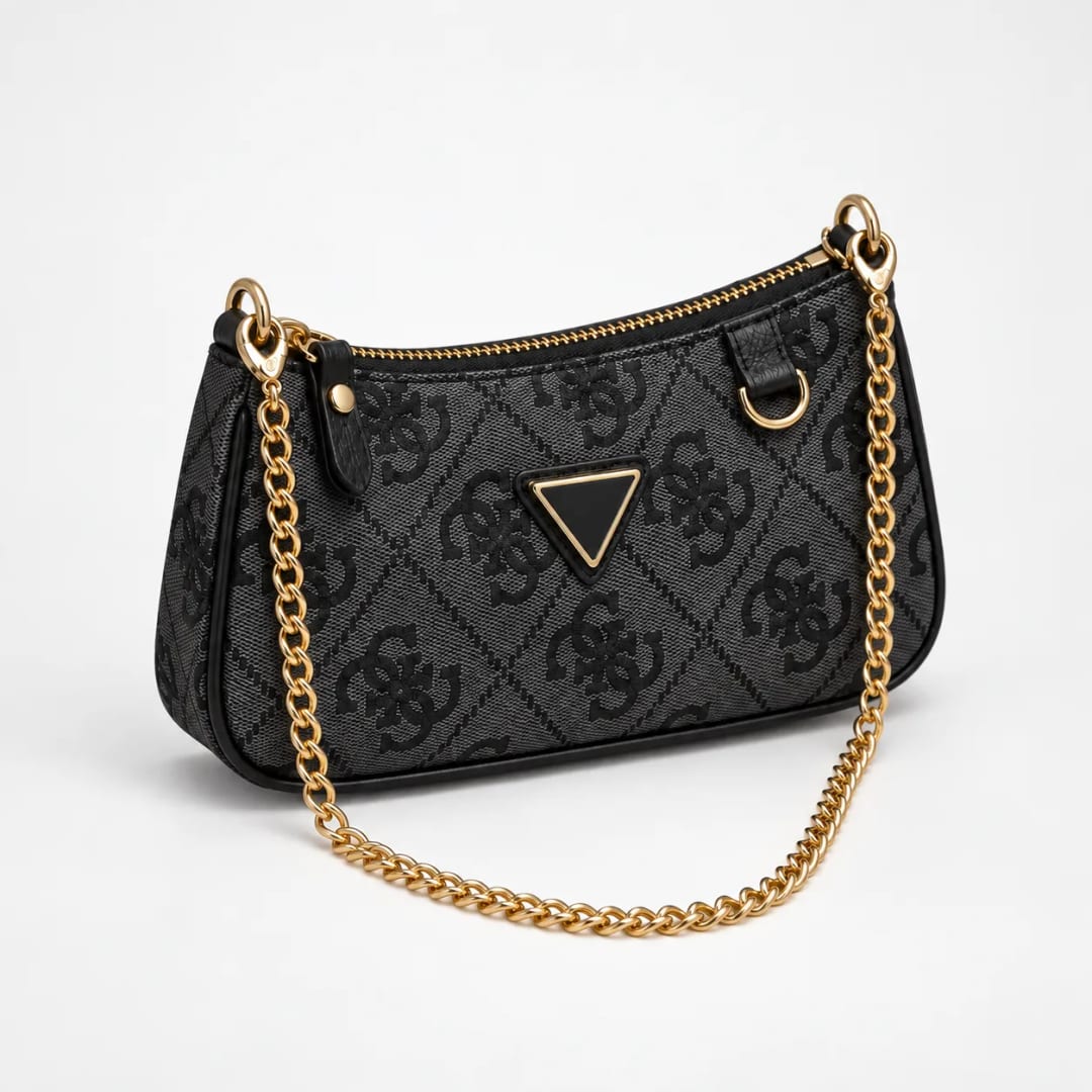 Guess 4G Logo Chain Baguette Bag Charcoal