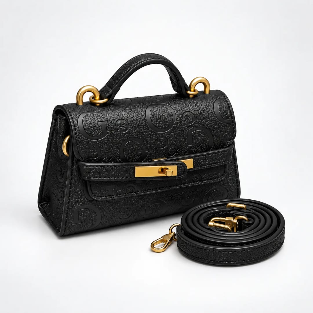 Guess 4G Embossed Mini Top Handle Flap Bag Black