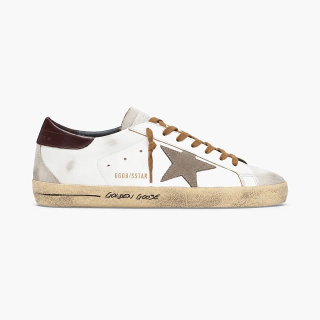 Golden Goose Super-Star Taupe Star Burgundy Heel Signature Sole