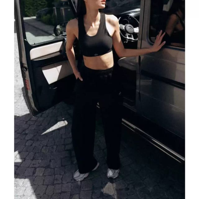 Alo Yoga Eşofman Unisex Siyah Geniş Paça Şardonsuz (Premium)