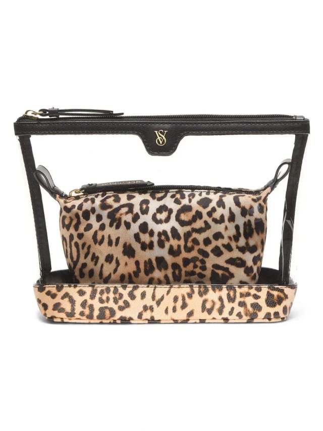 Victoria's Secret AM/PM Makeup Bag Duo Leopard Brown
