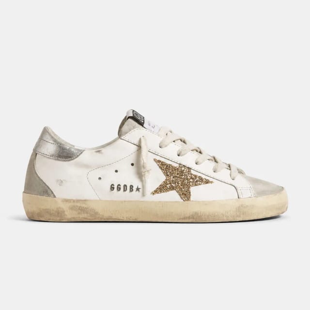 Golden Goose Super-Star Gold Glitter Star Silver Heel Tab