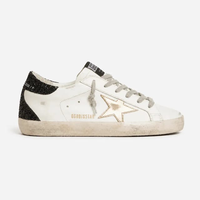 Golden Goose Super-Star with Gold Star & Black Glitter